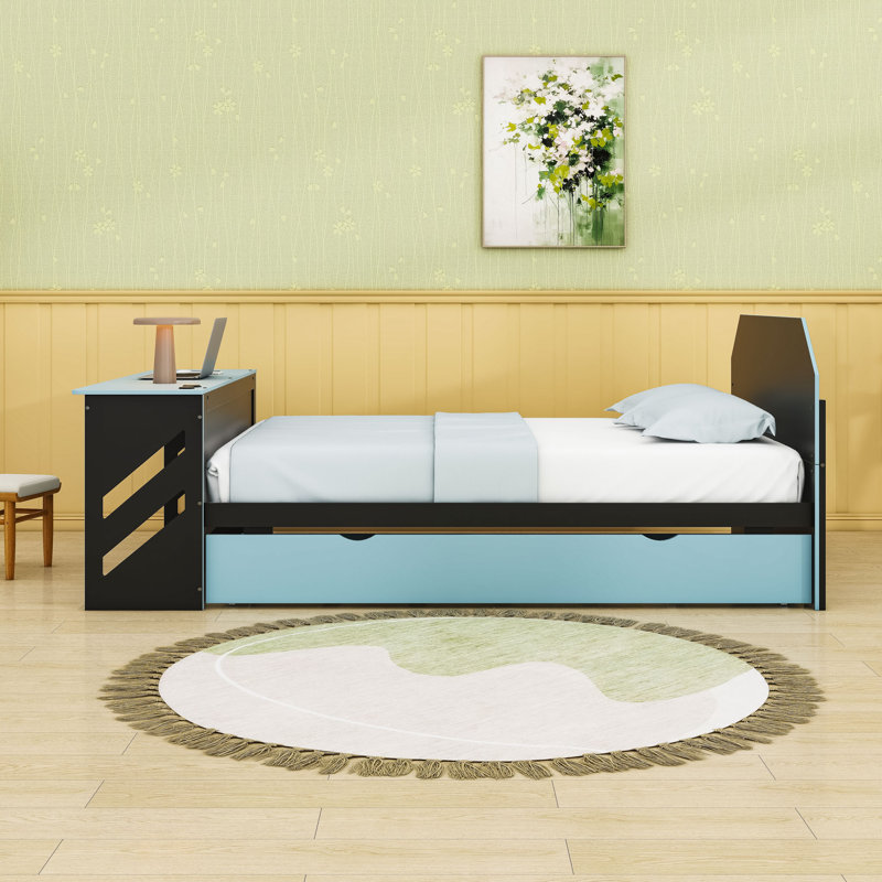 Full Daybed with Twin Trundle, Desk and USB Port, Cloud Blue