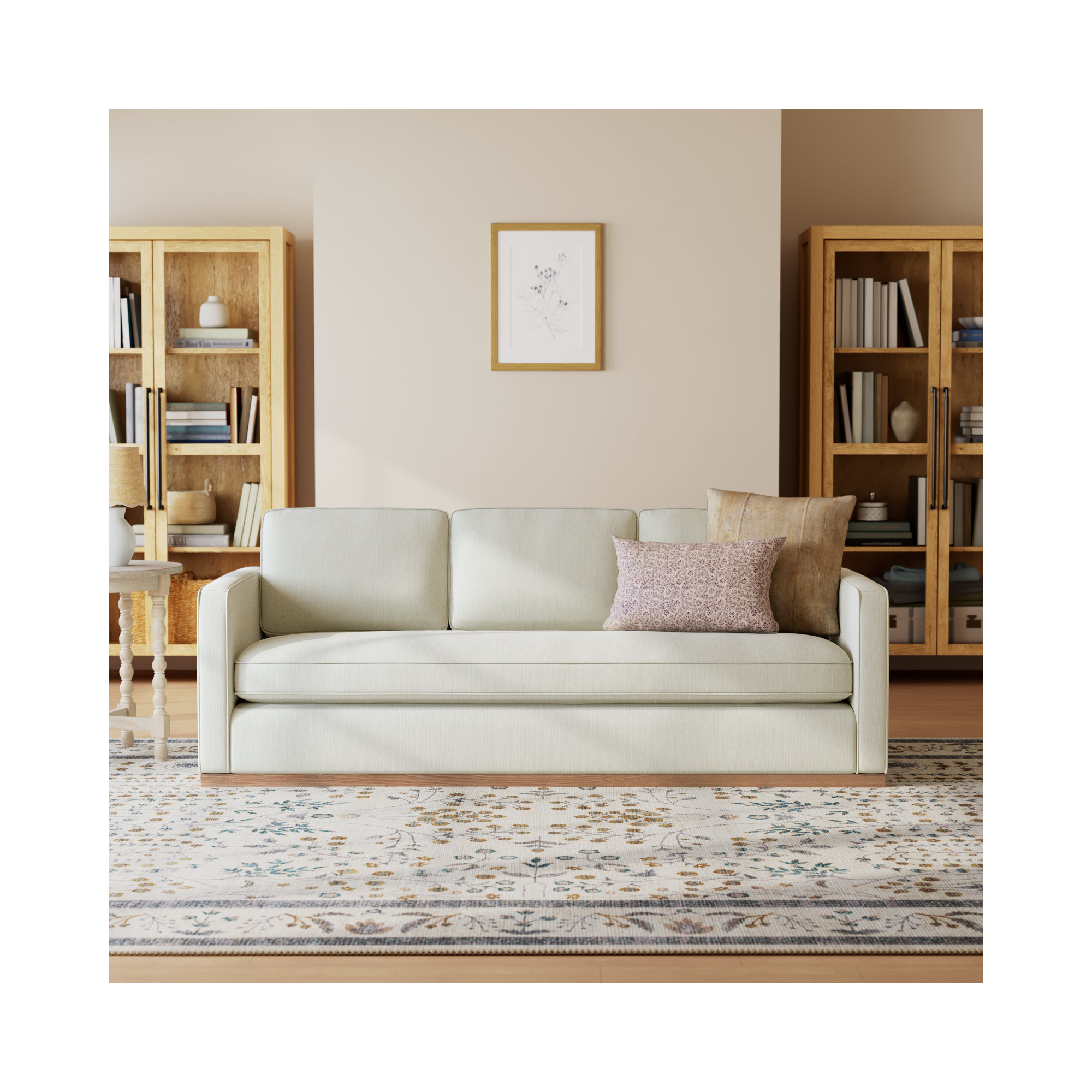 Bobbi 87'' Upholstered Sofa, Flanigan Beige Linen, Oak