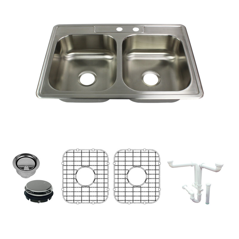 Select 33'' L Double Bowl Stainless Steel Kitchen Sink