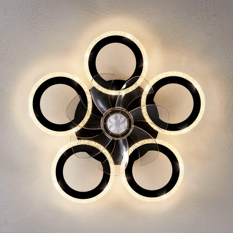 Ceiling Fan With Lights Remote Control, 20" Personality Geometric Ceiling Fan With Light, 6 Speeds 3 Light Color Low Profile Ceiling Fan For Kitchen Bedroom Living Room