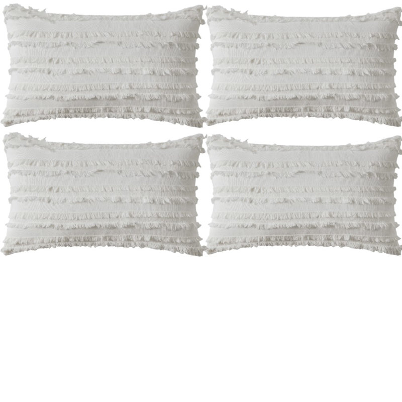 Ensemble de 4 coussins à motif de jacquard rayé (inséré inclus), H 14 po x l 20 po, Blanc, Rectangulaire