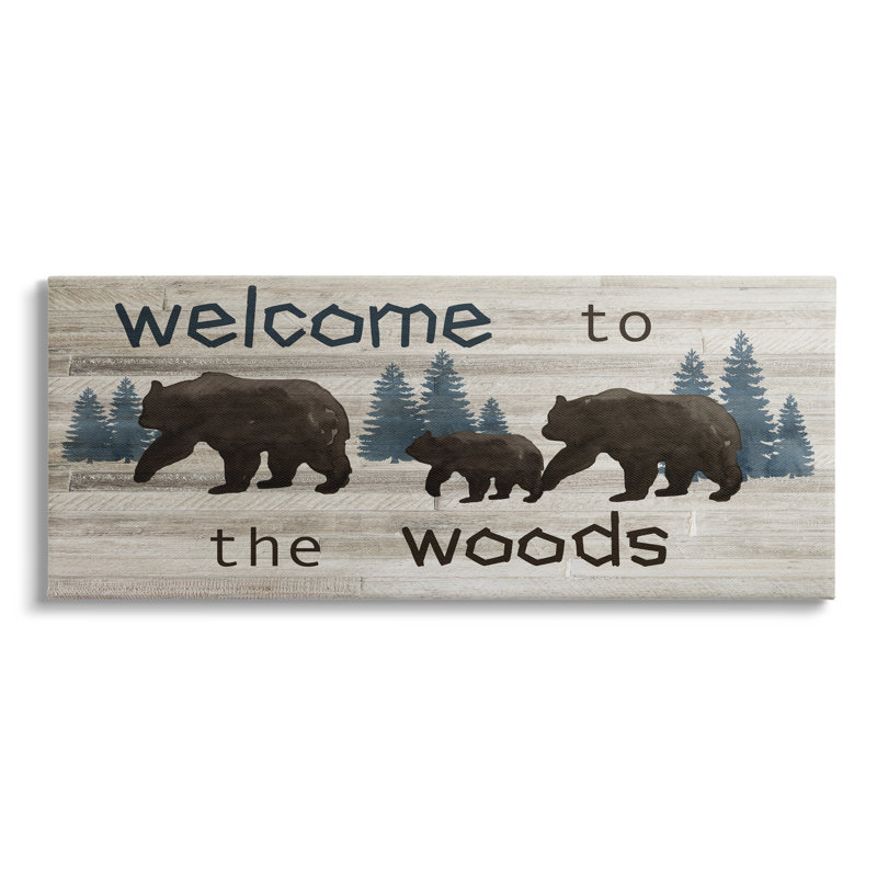 «Welcome to Wood Rustic Bears Forest Design» par Nan - impression, H 20 po x l 48 po x P 1,5 po, Toile tendue