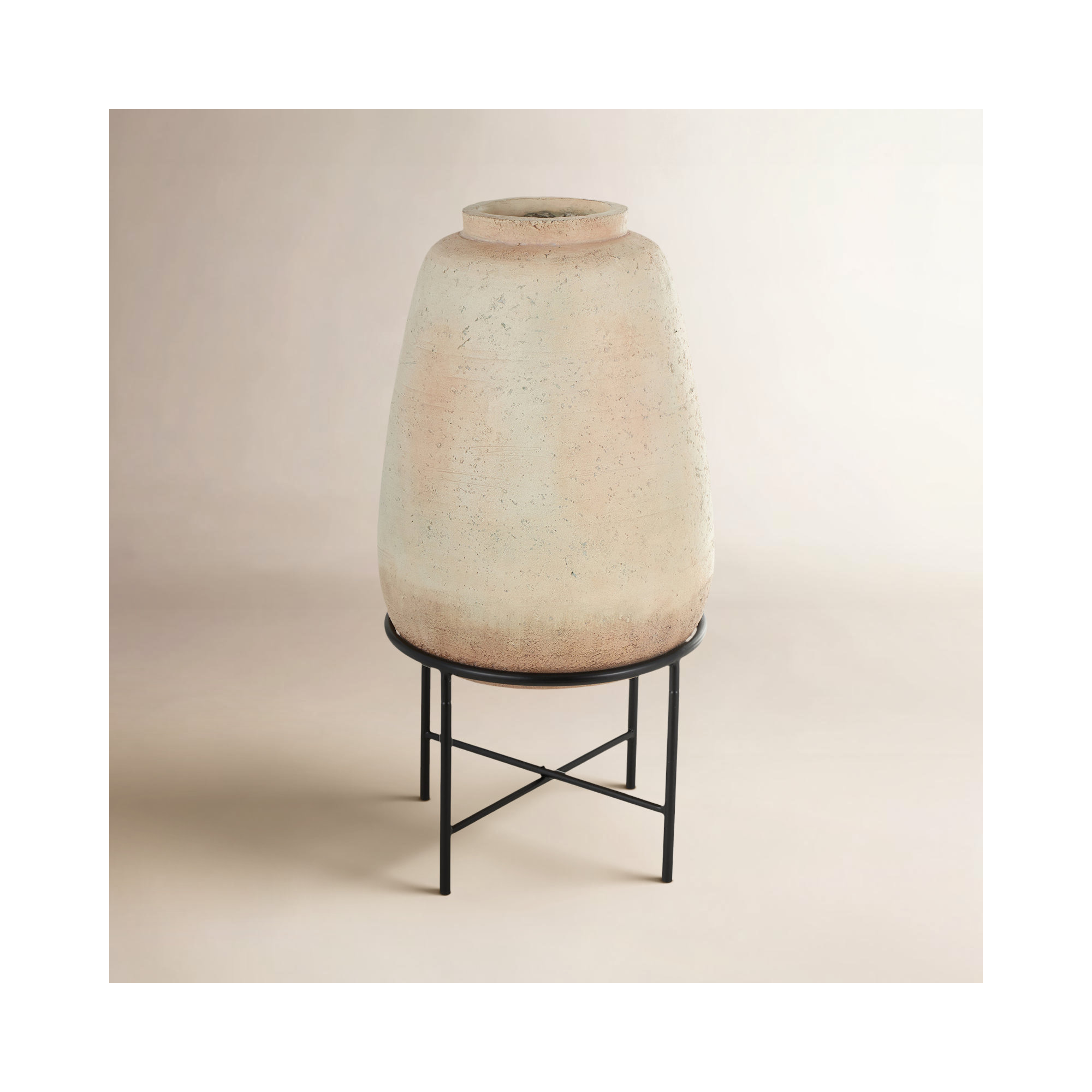 Cole And Grey Magnesium Oxide Wide Decorative Vase With Black Metal Stand
