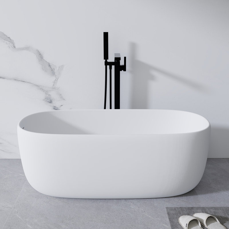 51 in. x 25.6 in. Freestanding Solid Surface Soaking Bathtub with Overflow and Pop-Up Drain