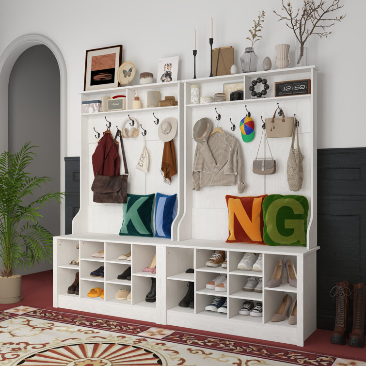 78.8” Wide Hall Tree With Hooks & Shoe Racks