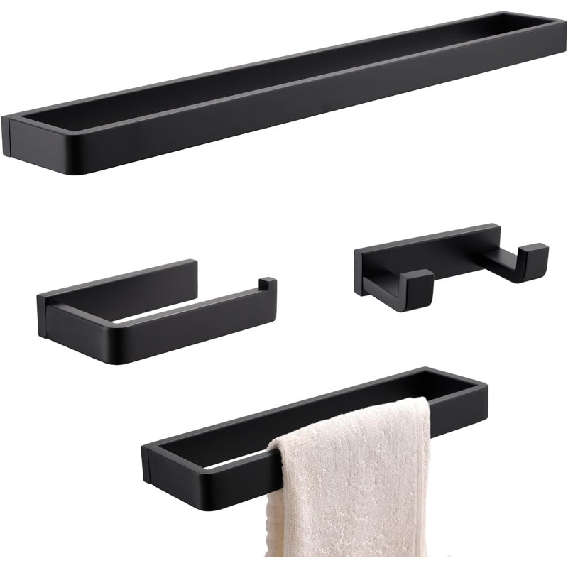 Ensemble de quincaillerie de salle de bain 4 pièces, Noir mat