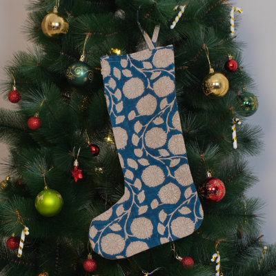 Chaussette de Noël en lin bleu épais - Sudarshan Jaal