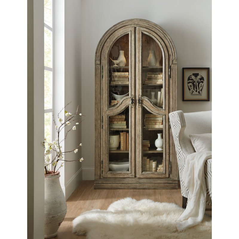 Castella Traditional Lighted Brown Curio Cabinet with Seeded Glass
