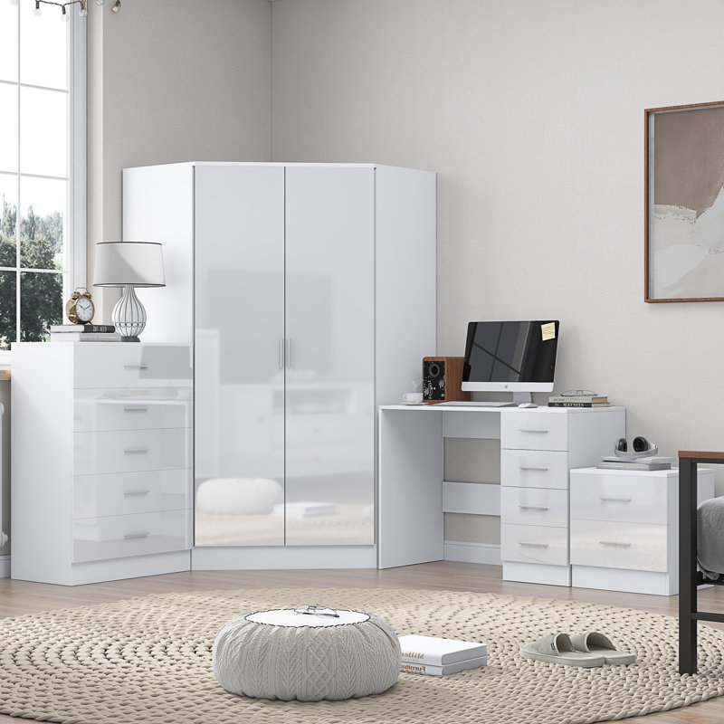 Eva Piece Bedroom Set, White Gloss / Matt White