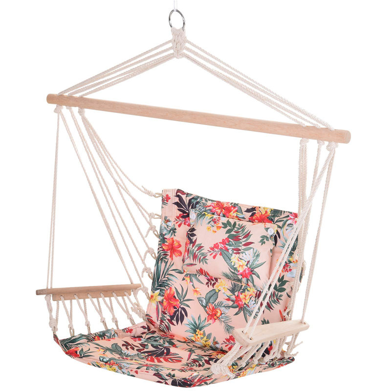 Hisako Outdoor Hanging Hammock Chair Wooden Arms Multicoloured, Blue