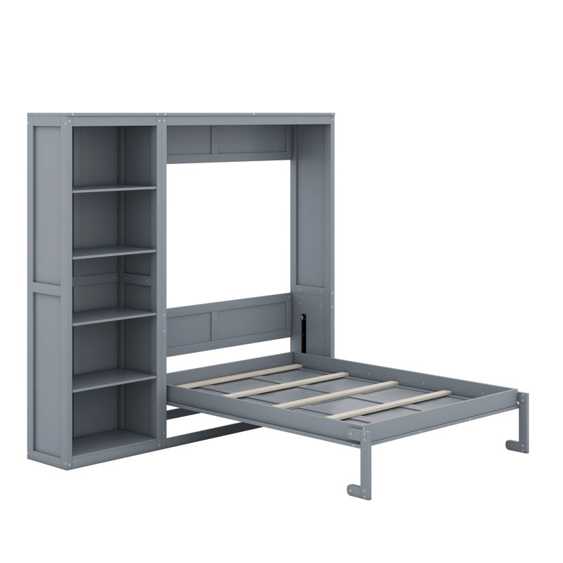 Grand lit escamotable avec tablettes, Gris