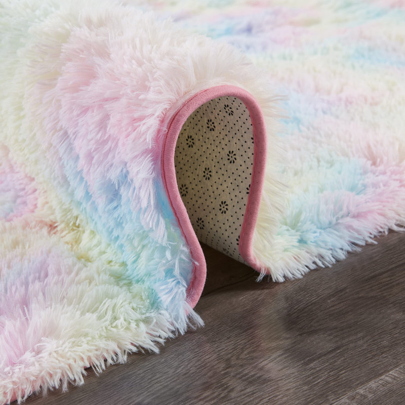 Tapis rose à poils longs fait à la main, Rectangle 6 pi x 9 pi
