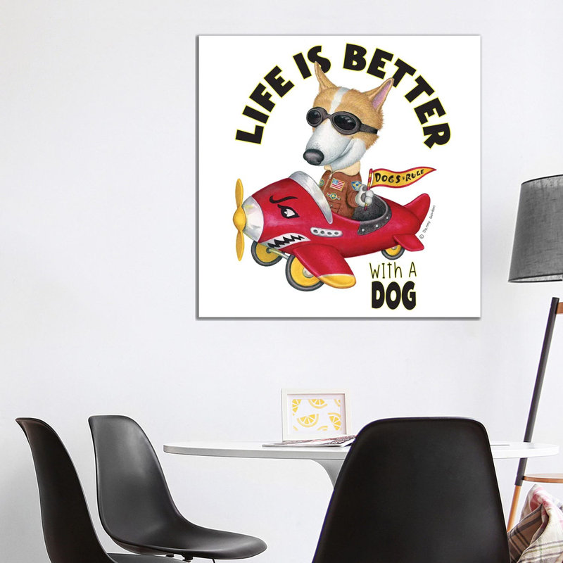 Corgi In A Plane With Words by Danny Gordon - Wrapped Canvas Gallery-Wrapped Canvas Giclée, 37" H x 37" W, Wrapped Canvas