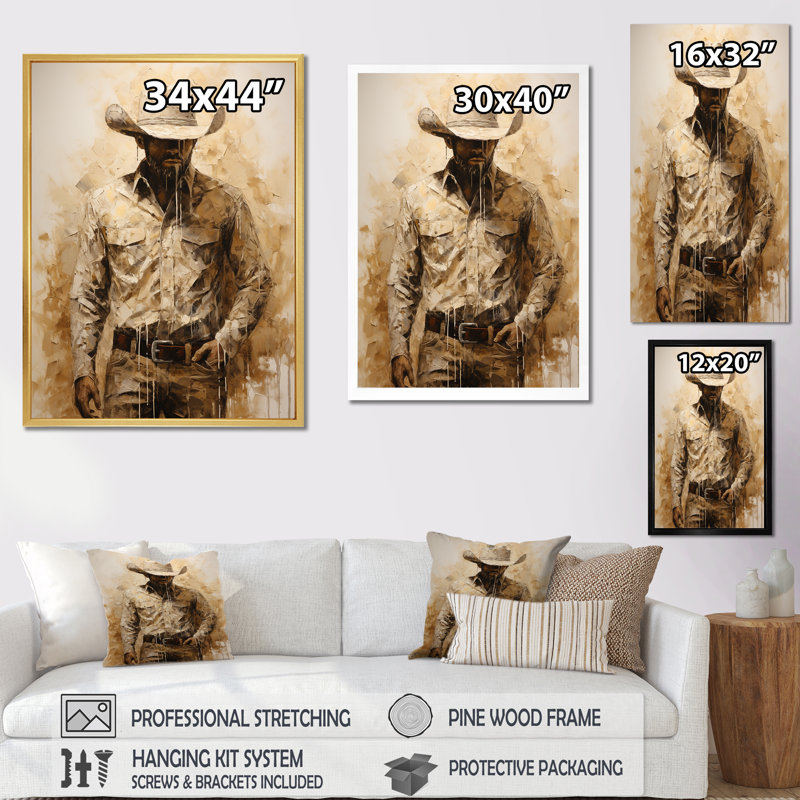 Minimalisme Cowboy, peinture II - Cowboys, art mural, Toile tendue, H 40 po x l 30 po x P 1,5 po