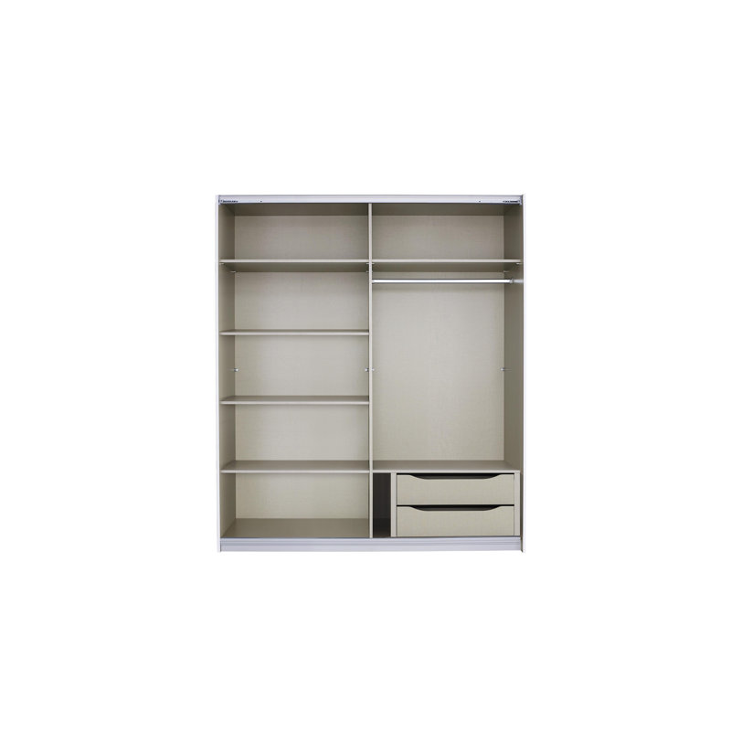 Stuttgart 2 Hinged Door Wardrobe Mirror INCL. Delivery and Assembly, H210 x W181 x D62cm, Alpine White/Silk Grey