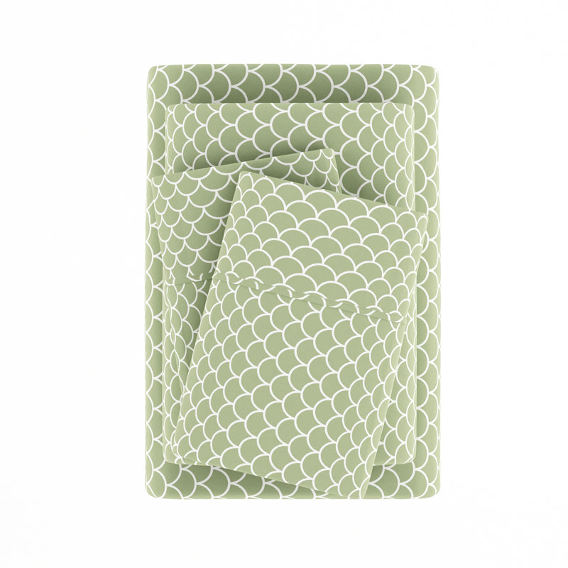 Simply Soft™ Scallops Pattern Microfiber Sheet Set, Sage Scallops, Queen