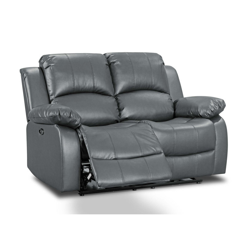 Lowell Faux Leather Reclining Loveseat, Lowell Grey Faux Leather, 2