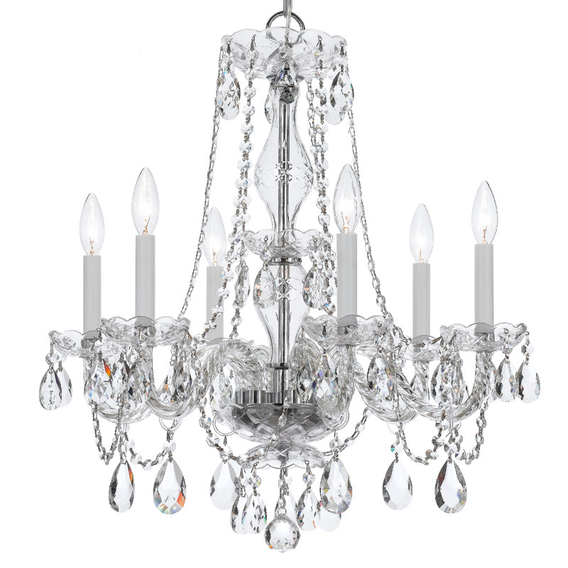 Bragg 6 - Light Glass Dimmable Classic / Traditional Chandelier, Italian, Chrome