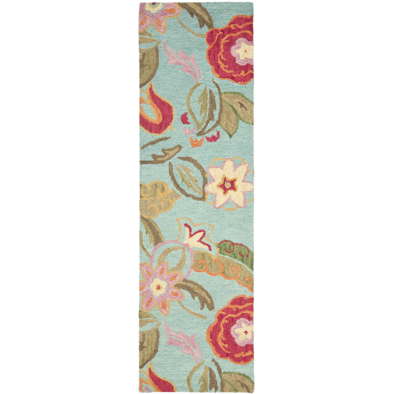 Tapis floral en laine crocheté à la main Emrick, Tapis de couloir 2 pi 3 po x 8 pi