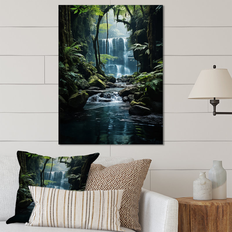 Cascade cachée Oasis I - décoration murale paysages en métal, H 20 po x l 12 po