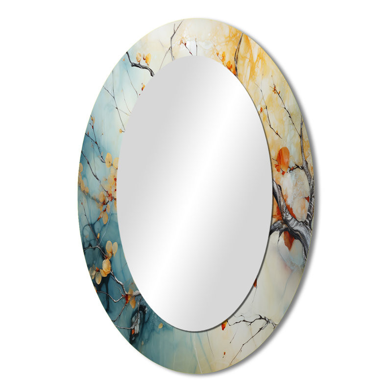 Grand miroir mural ovale orange en érable orange sarcelle I - métal, 36 po x 24 po