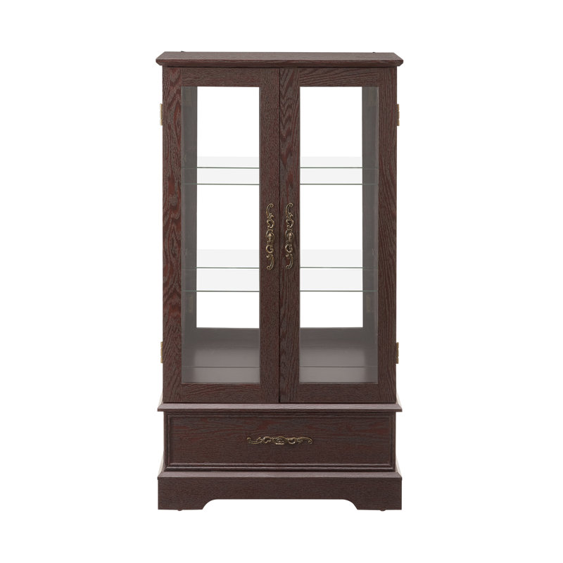 Armoire vitrée avec vitrine éclairée avec tablettes réglables en verre 2 portes et 1 tiroir avec ampoule incluse