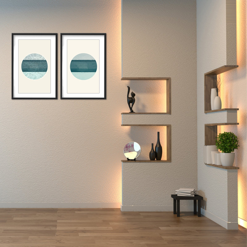 Coastal Retreat Oceanic Duology: Abstract Circles Diptych, 24" H x 32" W