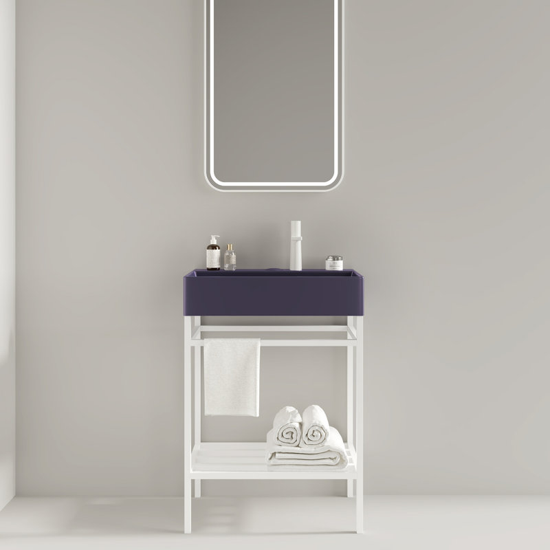 Meuble-lavabo autoportant avec lavabo en céramique, Blanc, Mauve