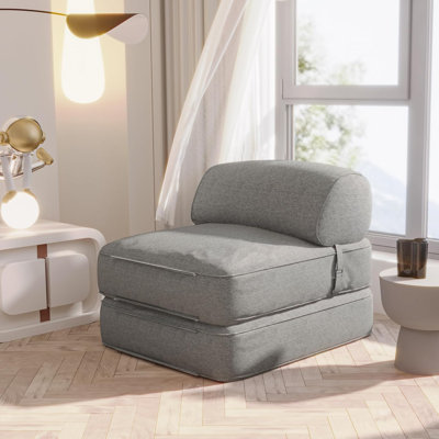 Sit-down Comfort Wowmax Folding Lazy Floor Sofa For Adults, Linen Convertible Bed Couch Cozy Large Fold Out Chair Bed Grey, Floor Recliner Loung Sofa by WOWMAX