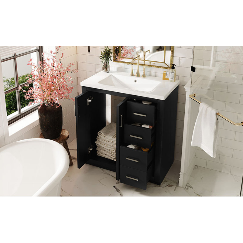 Meuble-lavabo 30 po avec lavabo en céramique, Noir