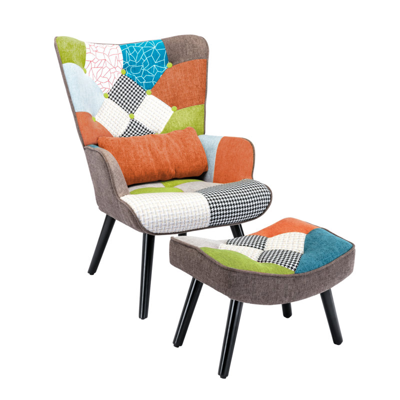 Kade Upholstered Linen Armchair With Footstool, Orange Multicolour