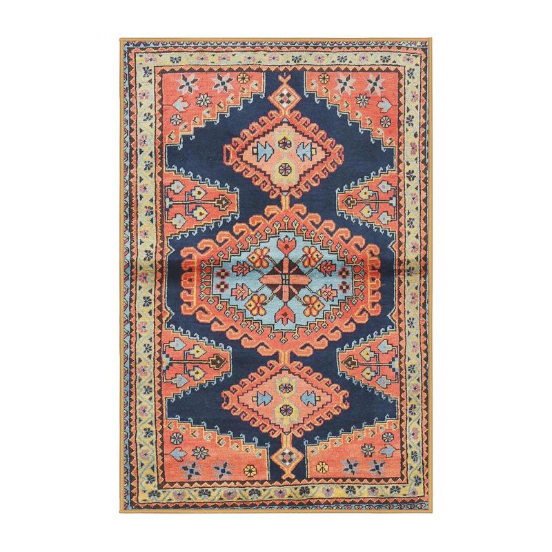 Tapis orange/bleu traditionnel Heile, Rectangle 4 pi x 6 pi
