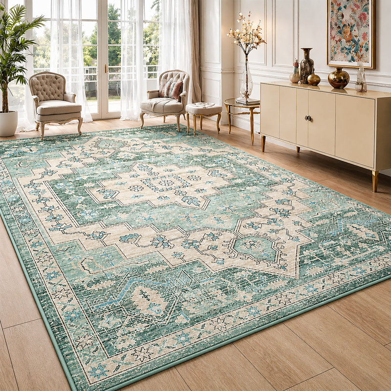 Soft Cashmere Feel Area Rug – Non Slip Low Pile Living Room & Bedroom Carpet, Machine Washable, Rectangle 120 x 170 cm