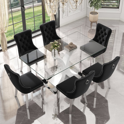 Rectangle Tempered Glass Dining Table Set