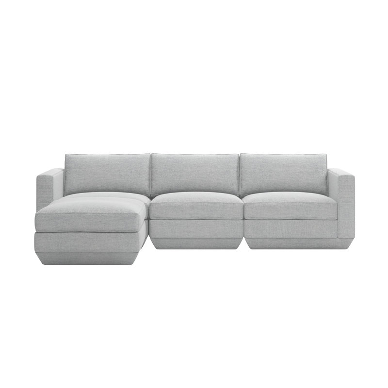 Podium Modular 4 PC Sectional, Left Hand Facing, Bayview Silver Performance Twill