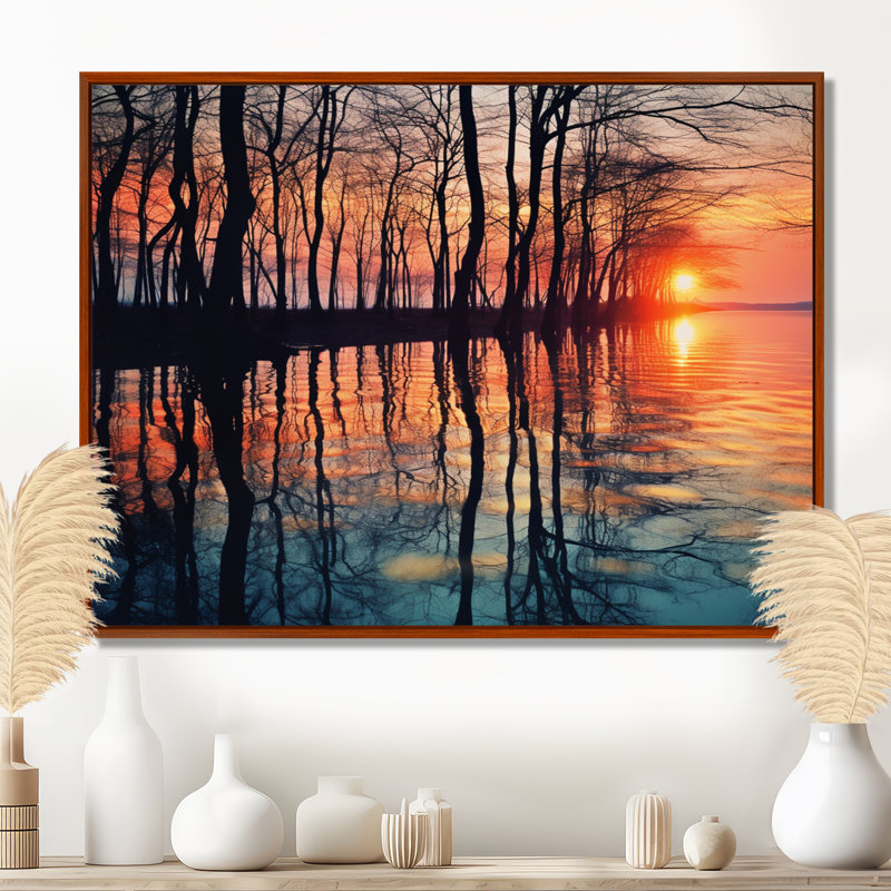 Décoration murale Castleberry - coucher de soleil, H 30 po x l 40 po x P 1,5 po, Toile avec cadre flottant noir