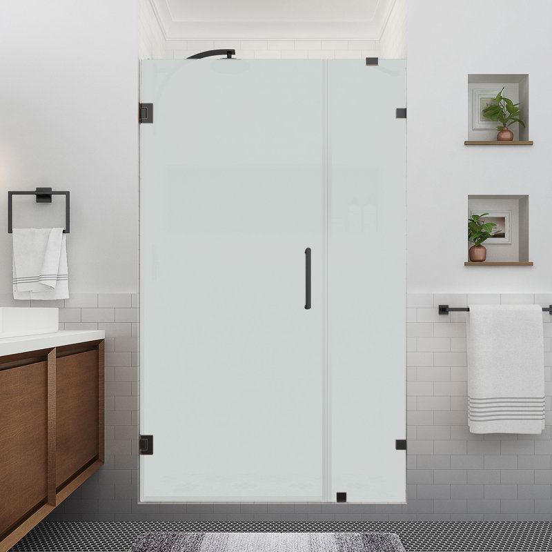 Nautis XL 44.25" W x 80" H Hinged Frameless Shower Door with Ultra-Bright Frosted Glass, Brushed Gold