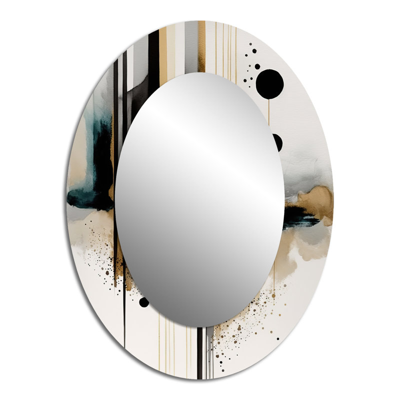 Abstract Transitional Modern Shapes I - Abstract Oval Decorative Mirror On Metal, 40" x 30"