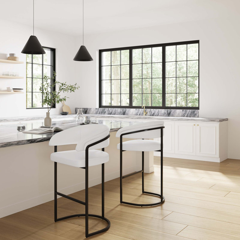 Chenice Modern Leatherette Upholstered Counter Stool, 2, Bar Stool 29.7", White