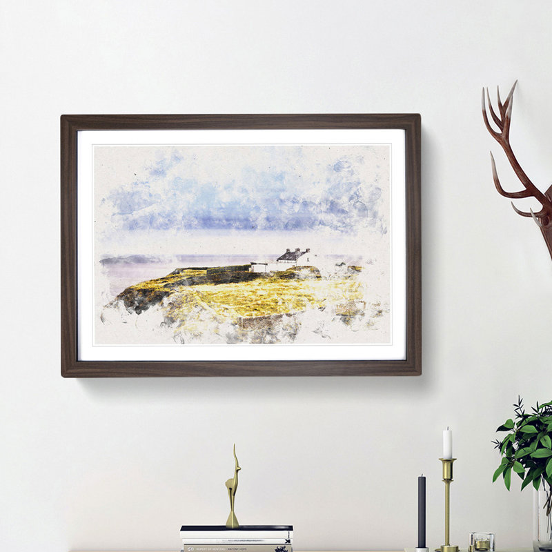House upon the Coast of Dublin Ireland - Picture Frame Painting Print, 40cm H x 60cm W x 2cm D, Walnut Framed