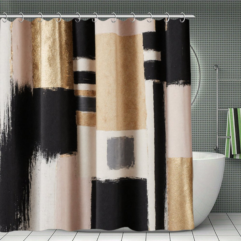 Rideaux de douche dorés et noirs 71 x 71, Géométrique or