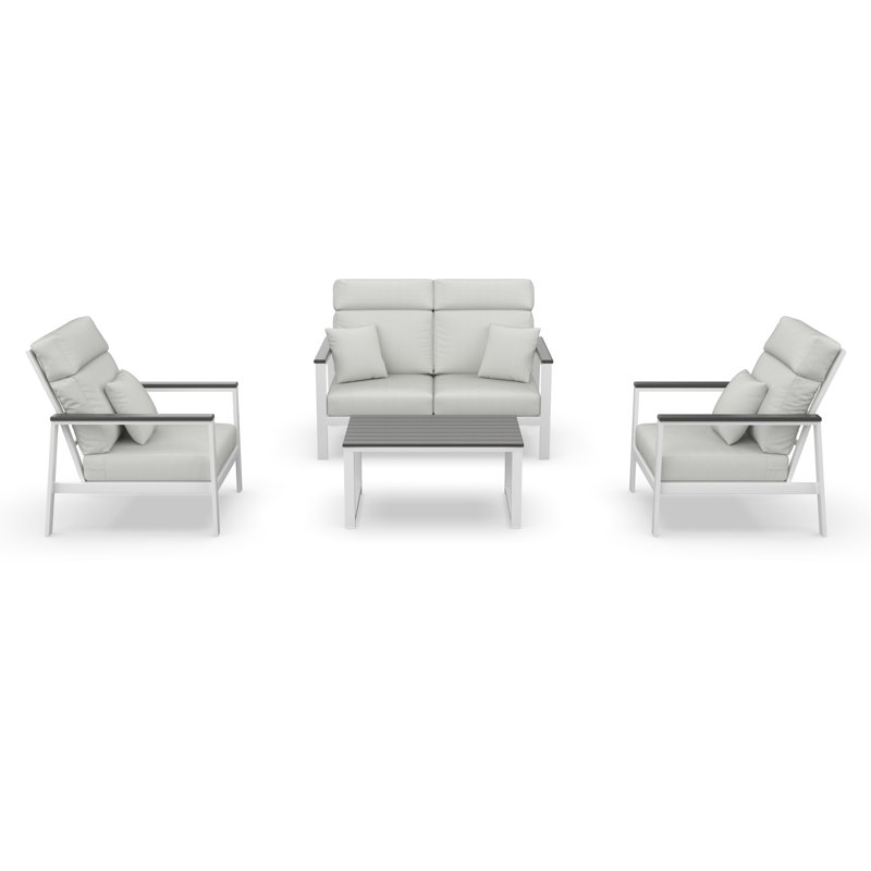 Ensemble de conversation Townsend pour 4 personnes avec coussins Sunbrella, Toile blanche, Gris