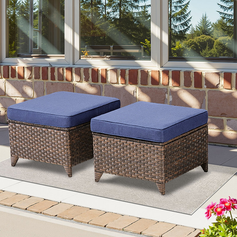 Ensemble de 2 repose-pieds d'extérieur en osier PE avec coussin pour la cour ou la terrasse
