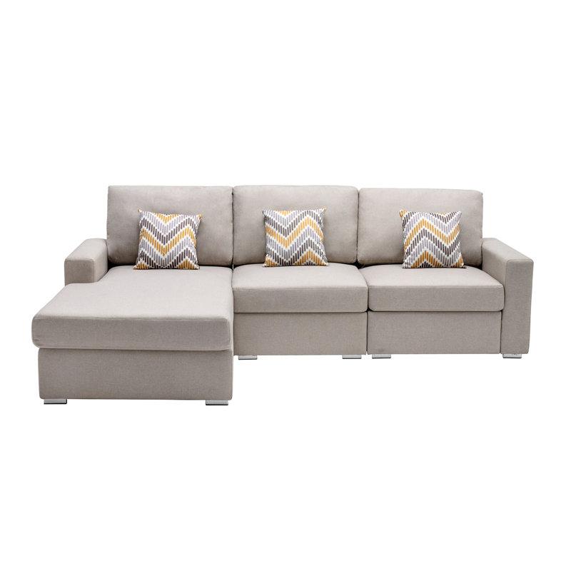 Canapé modulaire réversible 3 pièces Turmea Latitude Run® Beige avec coussins et pieds interchangeables, Lin beige