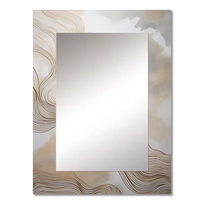 Or linéaire et gris V Expressions - art mural unique, miroir doré, impression sur métal, 32 po x 24 po