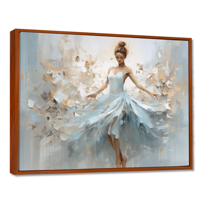 «Blue Gold Minimalisme Ballerina», impression sur toile encadrée de ballet, H 34 po x l 44 po x P 1,5 po, Cadre flottant brun