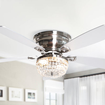 Tangier 48" 5 - Blade Crystal Ceiling Fan Flush Mount with Remote and Light Kit
