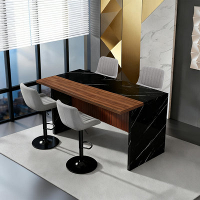 63" Modern Kitchen Island Set with 4  Bar Stools - LED Lighting & Grill Design for Dining Room, Open Concept Spaces, Lounge(4  Bar Stools)