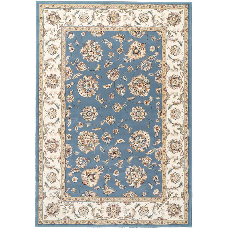 Tapis oriental bleu / ivoire, Rectangle 2 pi x 3 pi 11 po
