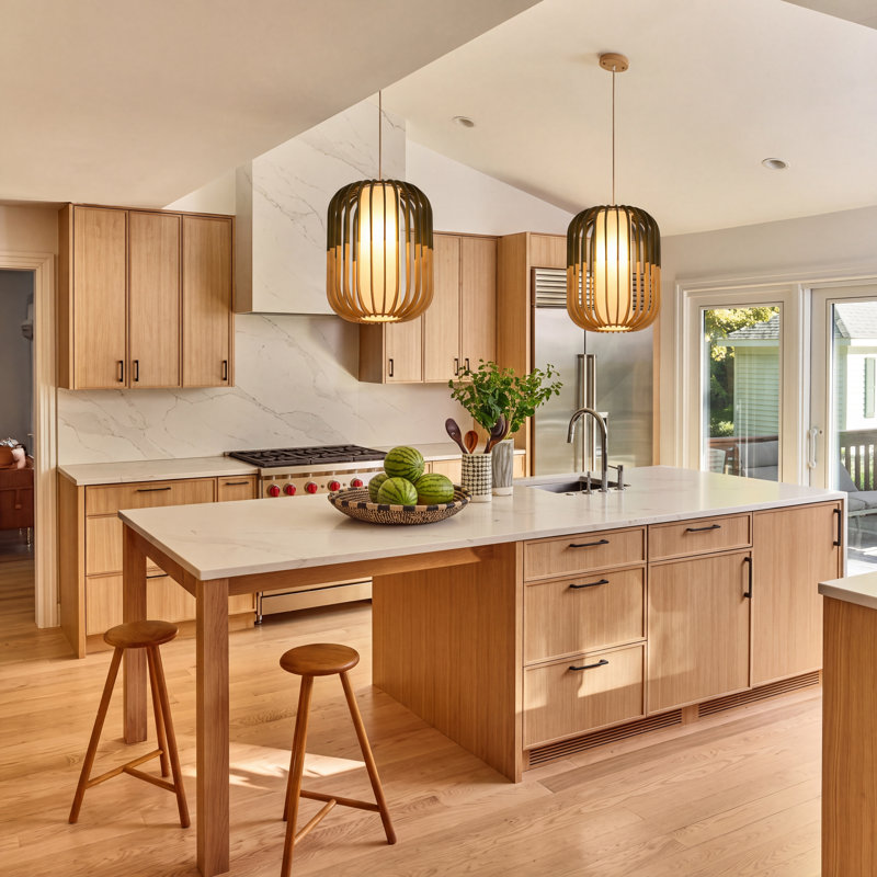1-Light Cylinder Wooden Hanging Light Fixture